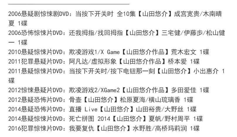 新日本懸疑驚悚片DVD：推理作家：山田悠介 17部電視電影合集 日語中字 18碟